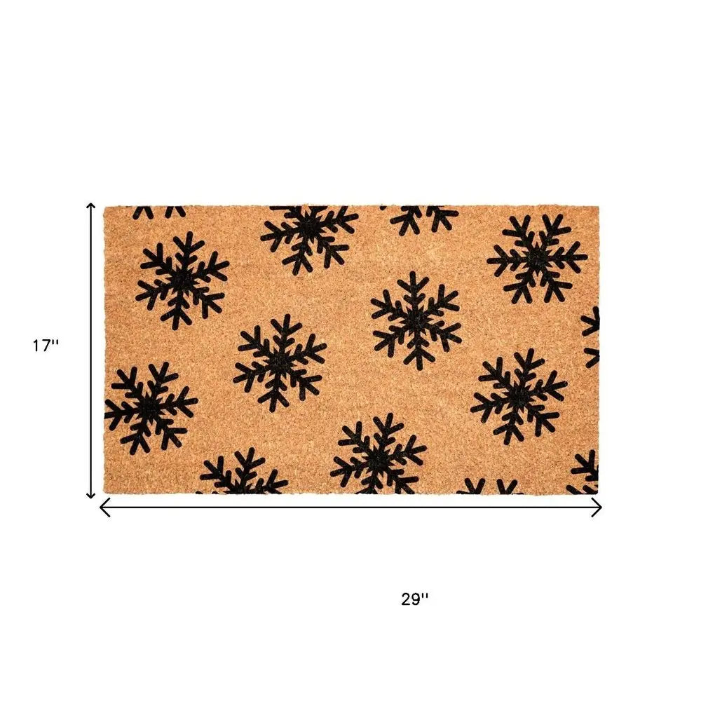 17" X 29" Brown And White Christmas Snowflake Outdoor Coir Door Mat HomeRoots