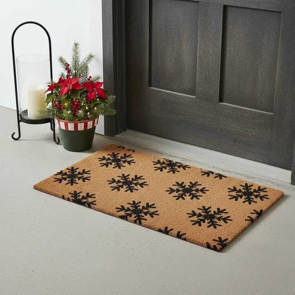 17" X 29" Brown And White Christmas Snowflake Outdoor Coir Door Mat HomeRoots