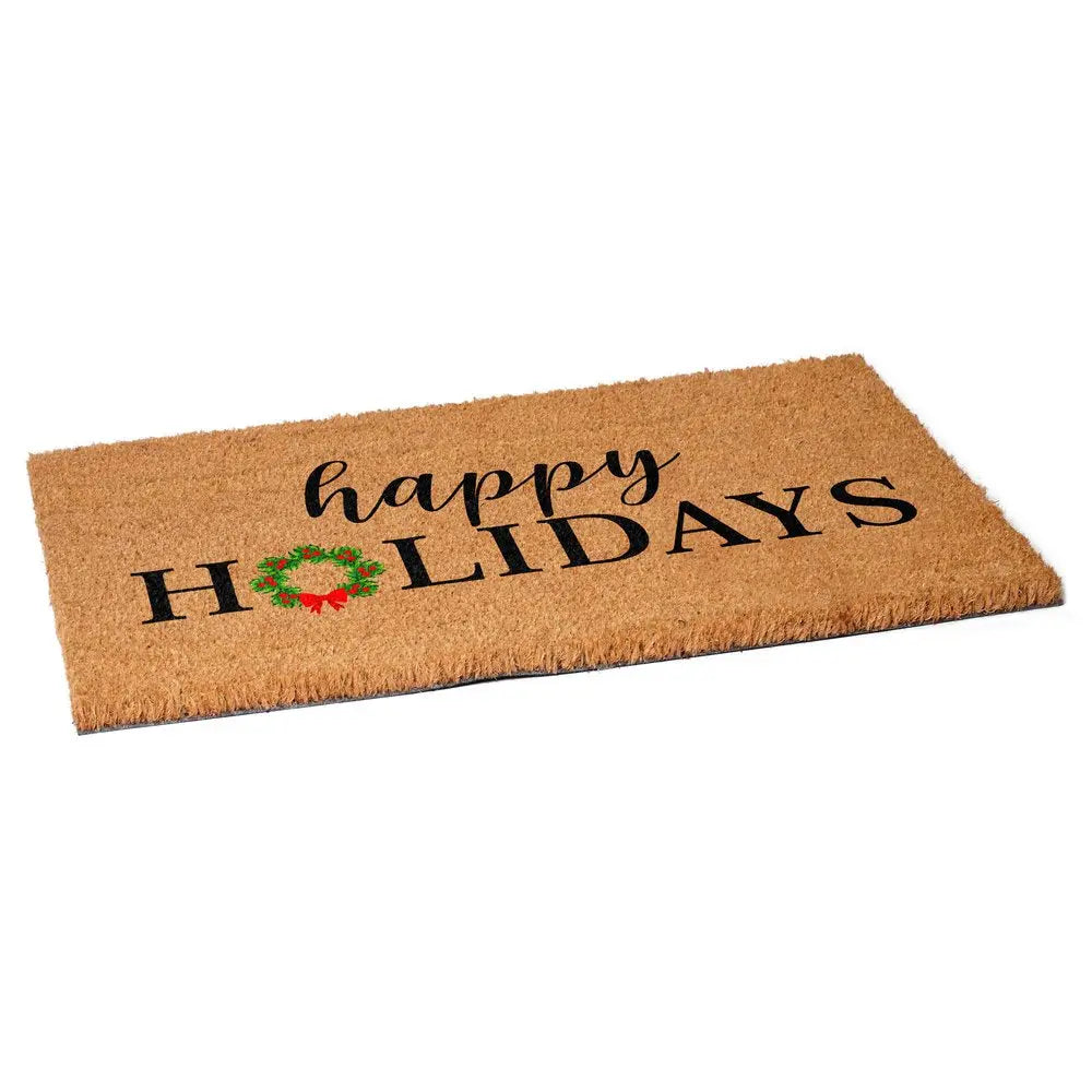 17" X 29" Brown Black And Green Christmas Happy Holidays Outdoor Coir Door Mat HomeRoots
