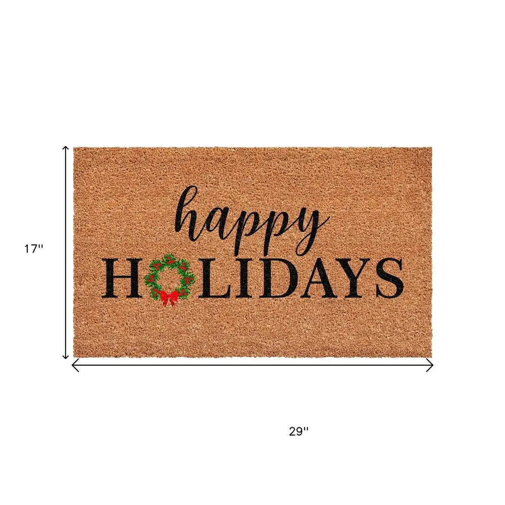 17" X 29" Brown Black And Green Christmas Happy Holidays Outdoor Coir Door Mat HomeRoots