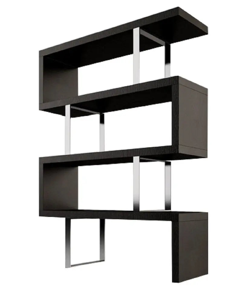 67" Black And Silver Metal and Wood Three Tier Etagere Bookcase - NOBLE HOME INTERIORS