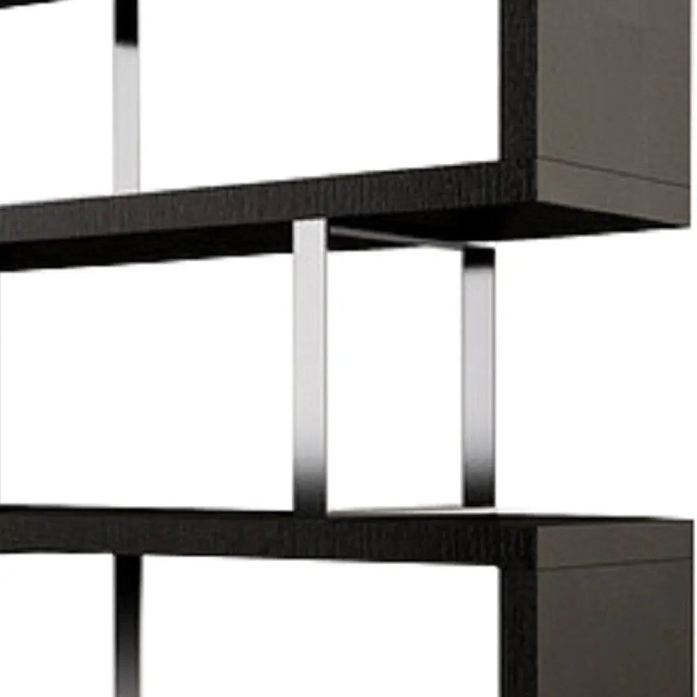 67" Black And Silver Metal and Wood Three Tier Etagere Bookcase - NOBLE HOME INTERIORS