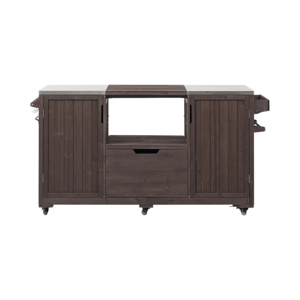 67" Brown Wood Barn Door Rolling Kitchen Island With Storage - NOVA HOME FURNITURE
