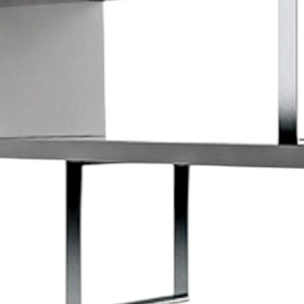 67" Gray And Silver Metal and Wood Three Tier Etagere Bookcase - NOBLE HOME INTERIORS