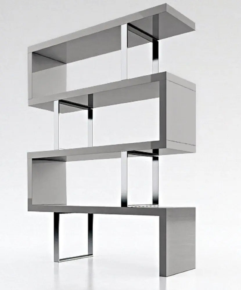 67" Gray And Silver Metal and Wood Three Tier Etagere Bookcase - NOBLE HOME INTERIORS