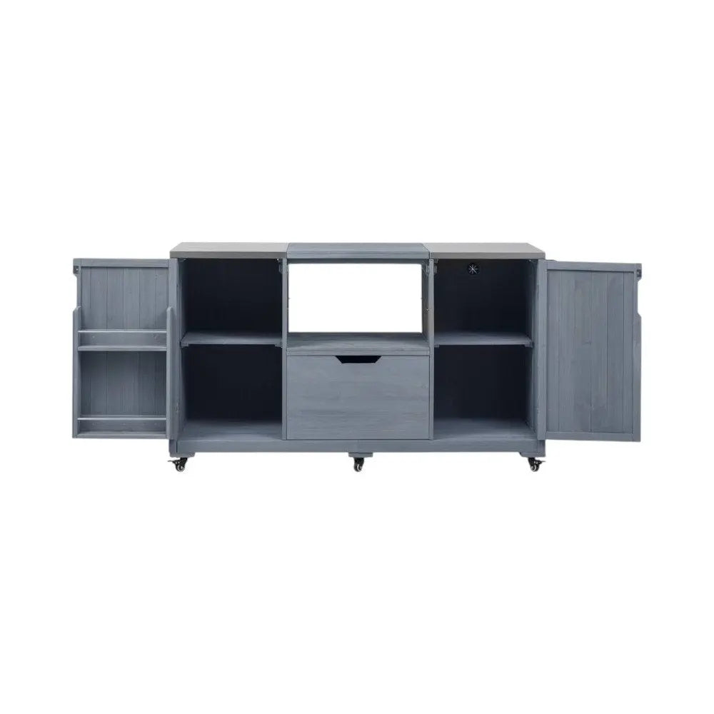67" Light Blue Wood Barn Door Rolling Kitchen Island With Storage - NOVA HOME FURNITURE