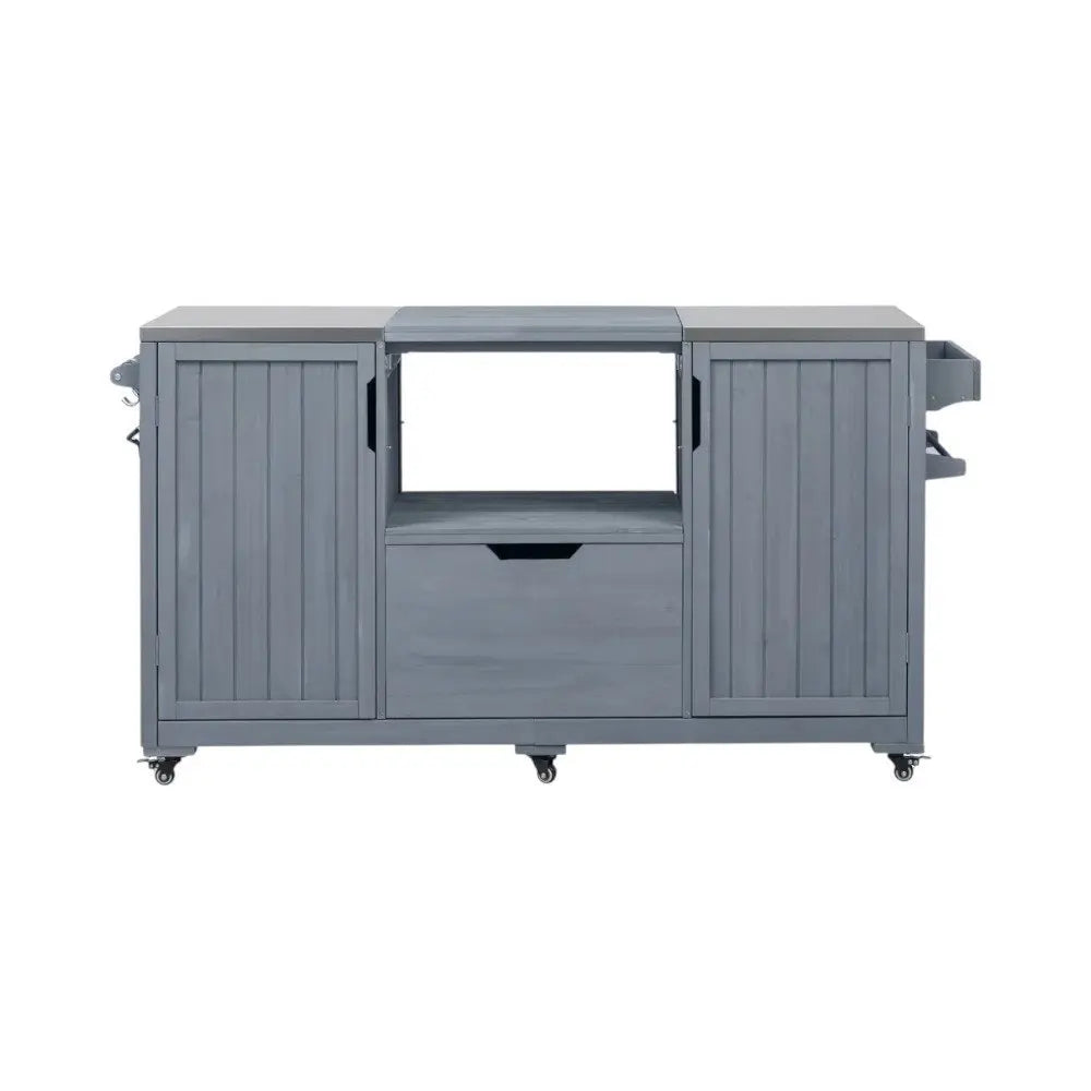 67" Light Blue Wood Barn Door Rolling Kitchen Island With Storage - NOVA HOME FURNITURE