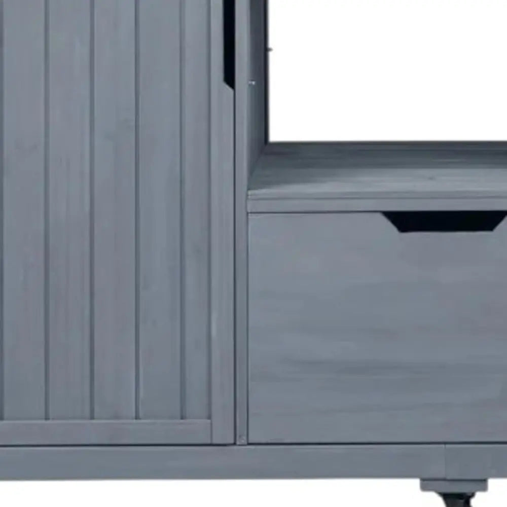 67" Light Blue Wood Barn Door Rolling Kitchen Island With Storage - NOVA HOME FURNITURE