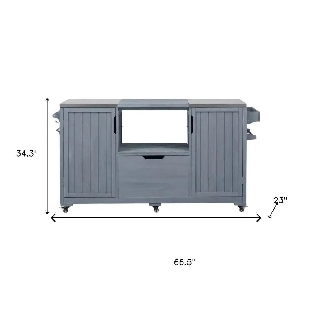 67" Light Blue Wood Barn Door Rolling Kitchen Island With Storage - NOVA HOME FURNITURE