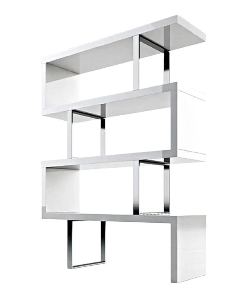 67" White And Silver Metal and Wood Three Tier Etagere Bookcase - NOBLE HOME INTERIORS