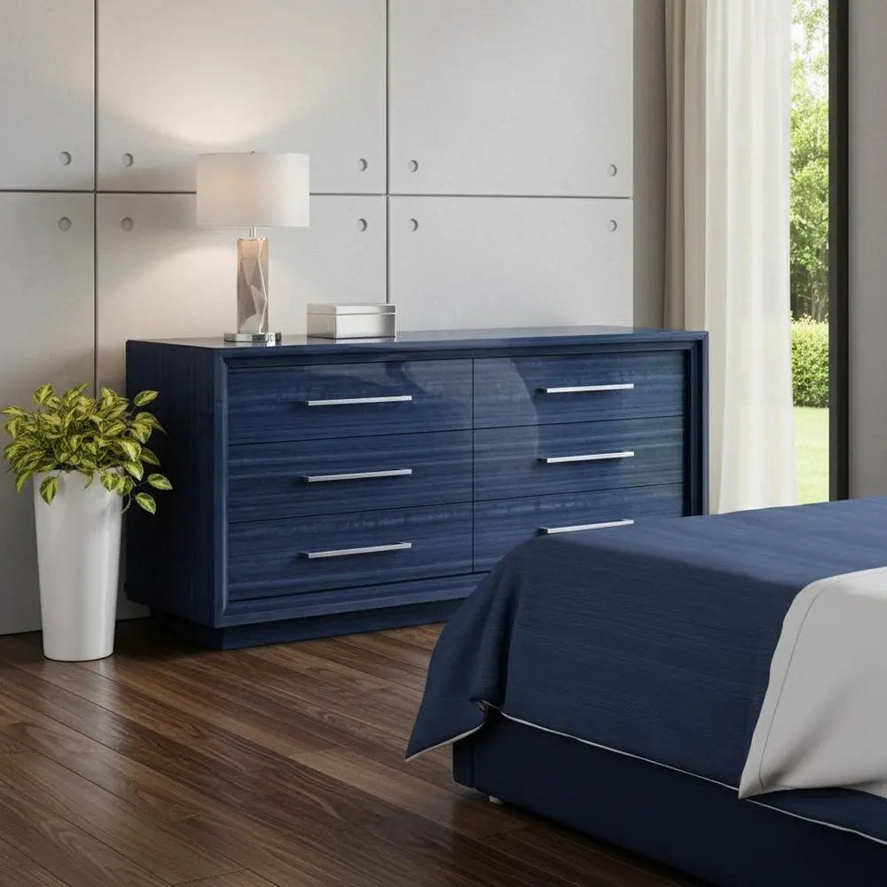 68" Blue Wood Six Drawer Double Dresser - NOBLE HOME INTERIORS