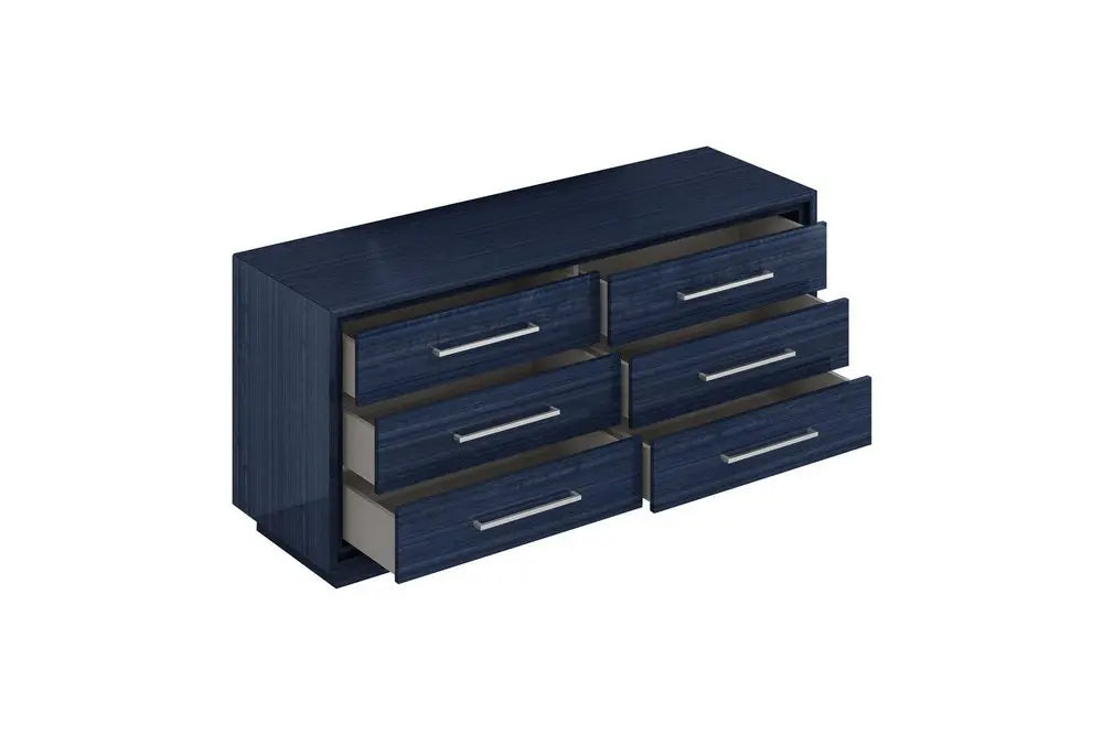 68" Blue Wood Six Drawer Double Dresser - NOBLE HOME INTERIORS