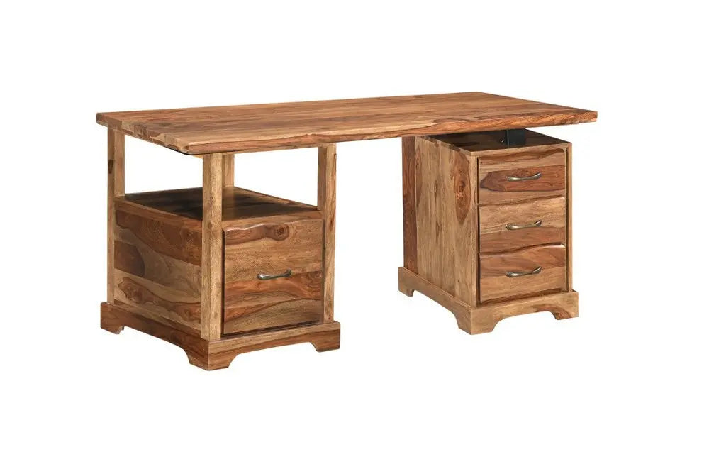 68" Brown Live Edge Solid Wood Writing Desk With Four Drawers - NOBLE HOME INTERIORS