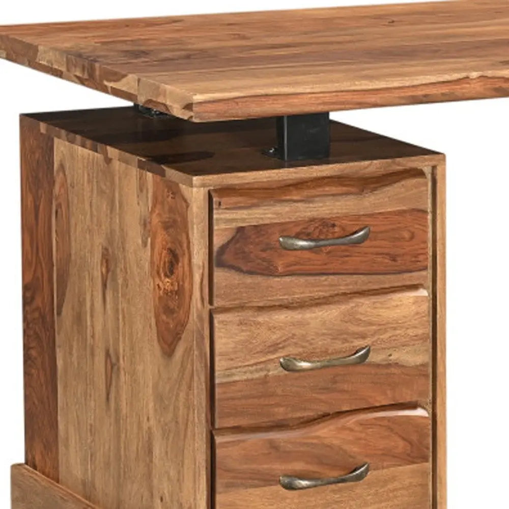 68" Brown Live Edge Solid Wood Writing Desk With Four Drawers - NOBLE HOME INTERIORS