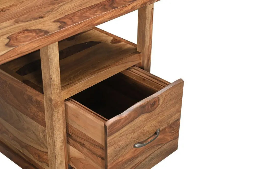 68" Brown Solid Wood Writing Desk and Bookshelf Set With Four Drawers - NOBLE HOME INTERIORS