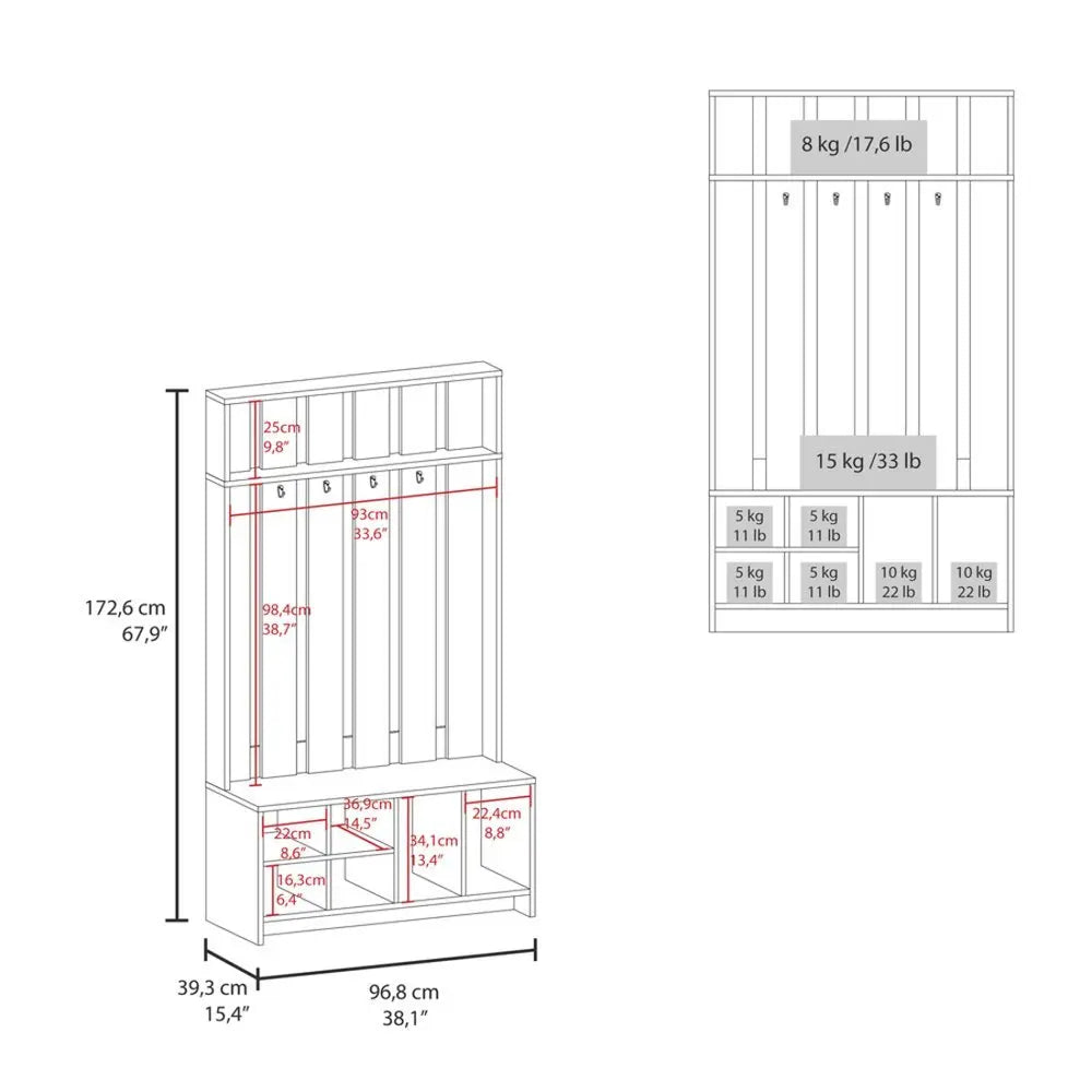 68" Gray Wood Four Hook Coat And Shoe Rack - NOBLE HOME INTERIORS