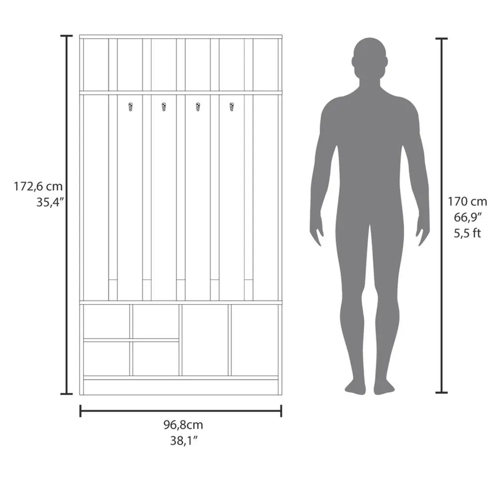 68" Gray Wood Four Hook Coat And Shoe Rack - NOBLE HOME INTERIORS