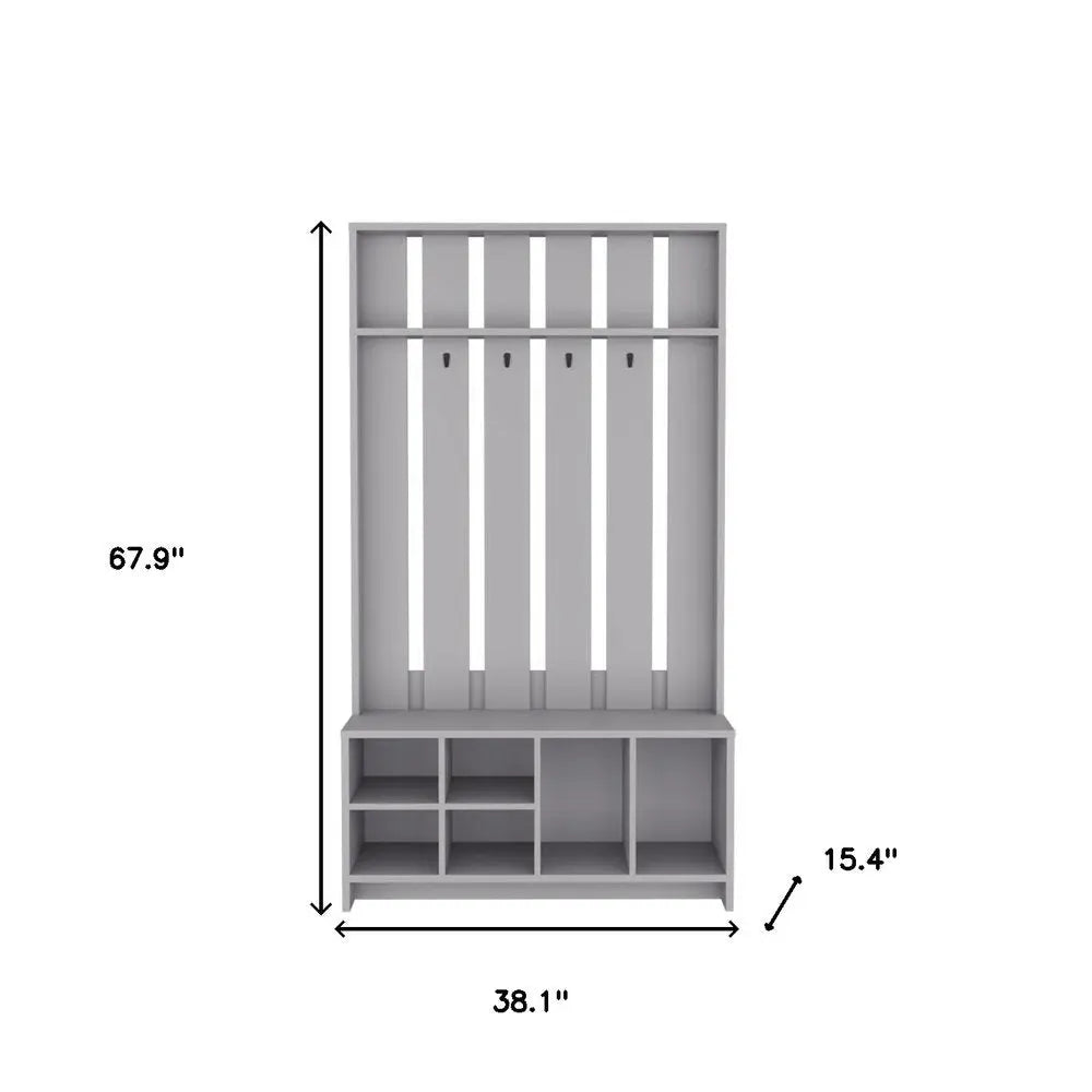 68" Gray Wood Four Hook Coat And Shoe Rack - NOBLE HOME INTERIORS