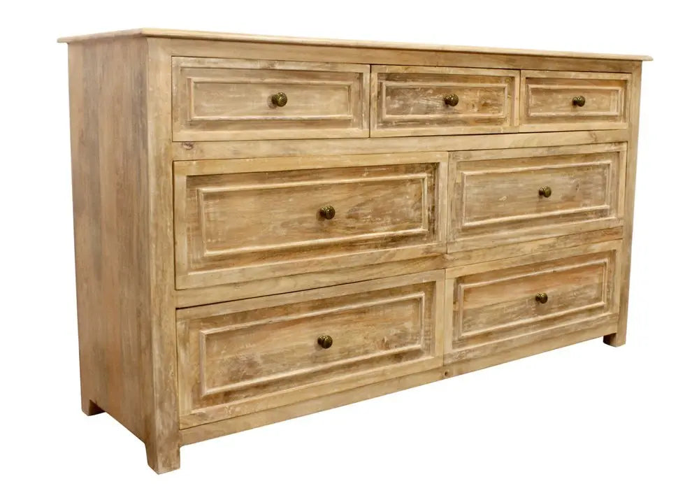 68" Natural Solid Wood Seven Drawer Dresser - NOBLE HOME INTERIORS