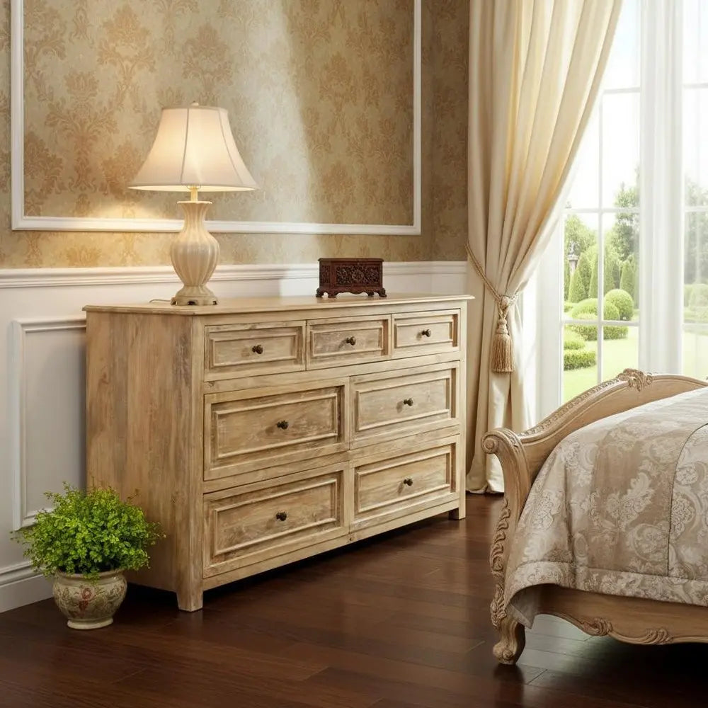 68" Natural Solid Wood Seven Drawer Dresser - NOBLE HOME INTERIORS
