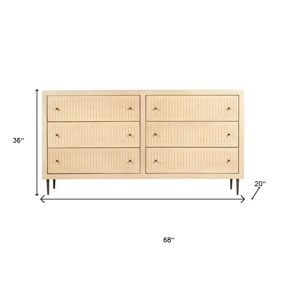 68" Natural Solid Wood Six Drawer Dresser - NOBLE HOME INTERIORS