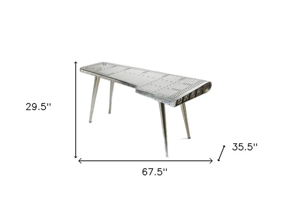 68" Silver Metal Writing Desk - NOBLE HOME INTERIORS
