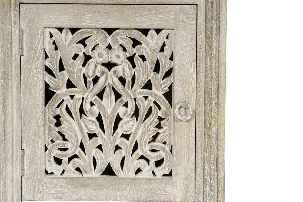 68" White Solid Wood and Metal Carved Floral Desk With Three Drawers - NOBLE HOME INTERIORS