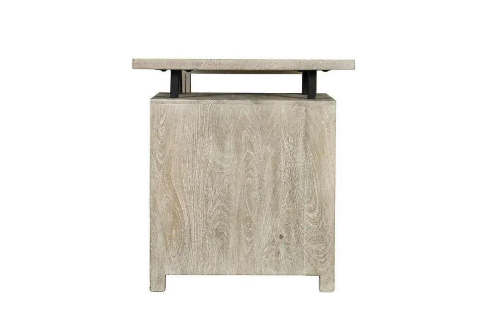 68" White Solid Wood and Metal Carved Floral Desk With Three Drawers - NOBLE HOME INTERIORS