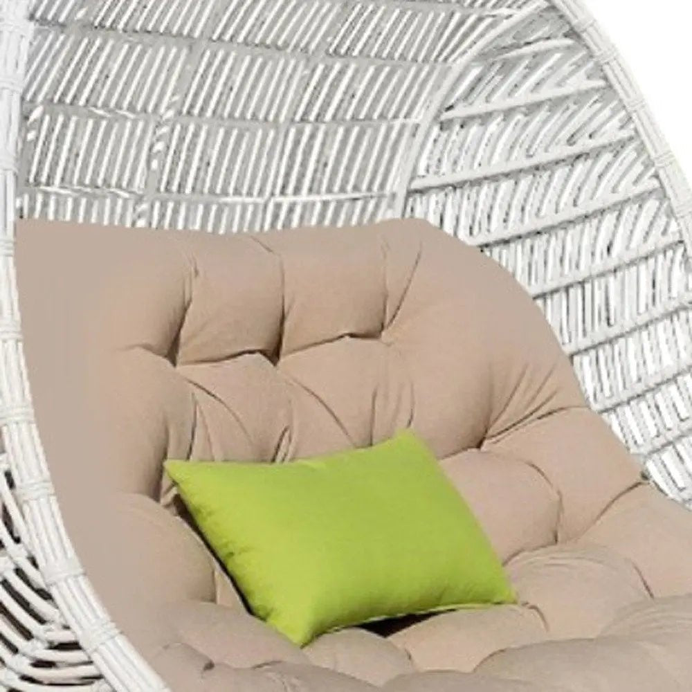 69" Beige and White Metal Indoor Outdoor Swing Chair with Beige Cushion - NOBLE HOME INTERIORS