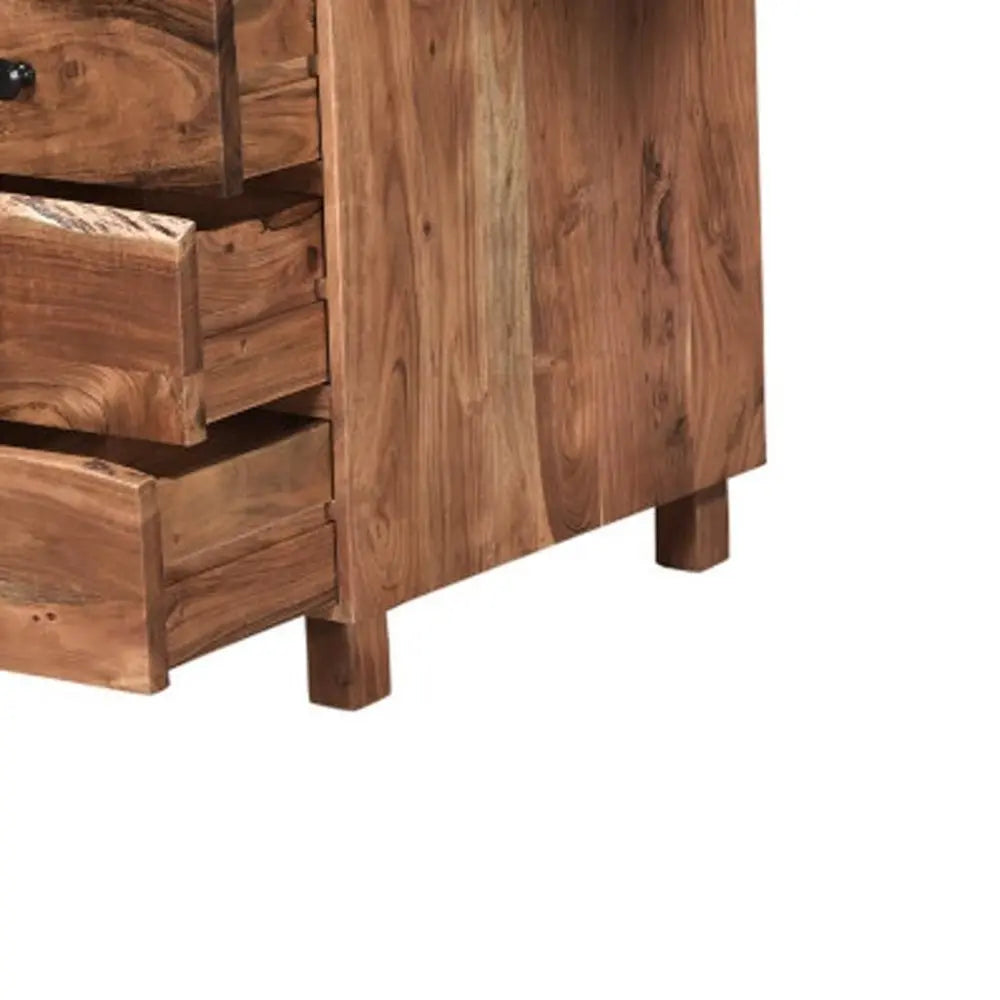 69" Brown Solid Wood Wall Mounted Writing Desk and Bookshelf Set With Four Drawers - NOBLE HOME INTERIORS