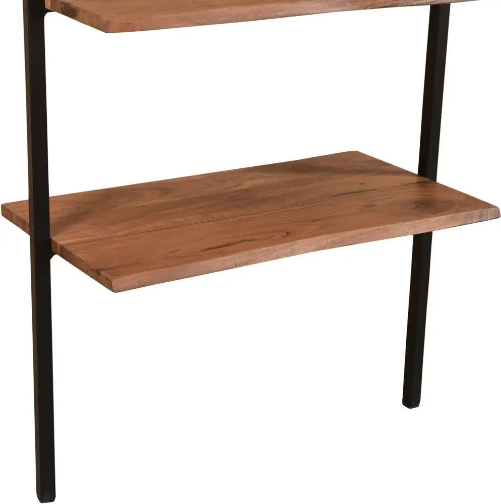 69" Brown Solid Wood Wall Mounted Writing Desk and Bookshelf Set With Four Drawers - NOBLE HOME INTERIORS