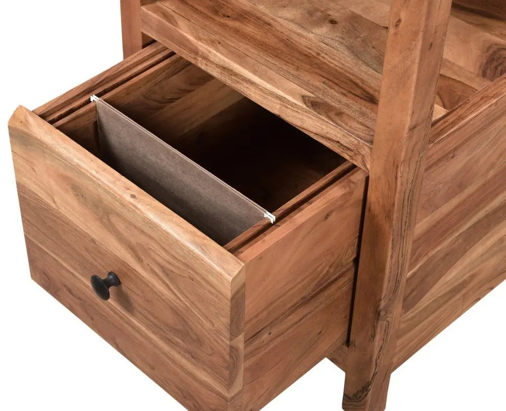 69" Brown Solid Wood Writing Desk and Bookshelf Set With Four Drawers - NOBLE HOME INTERIORS