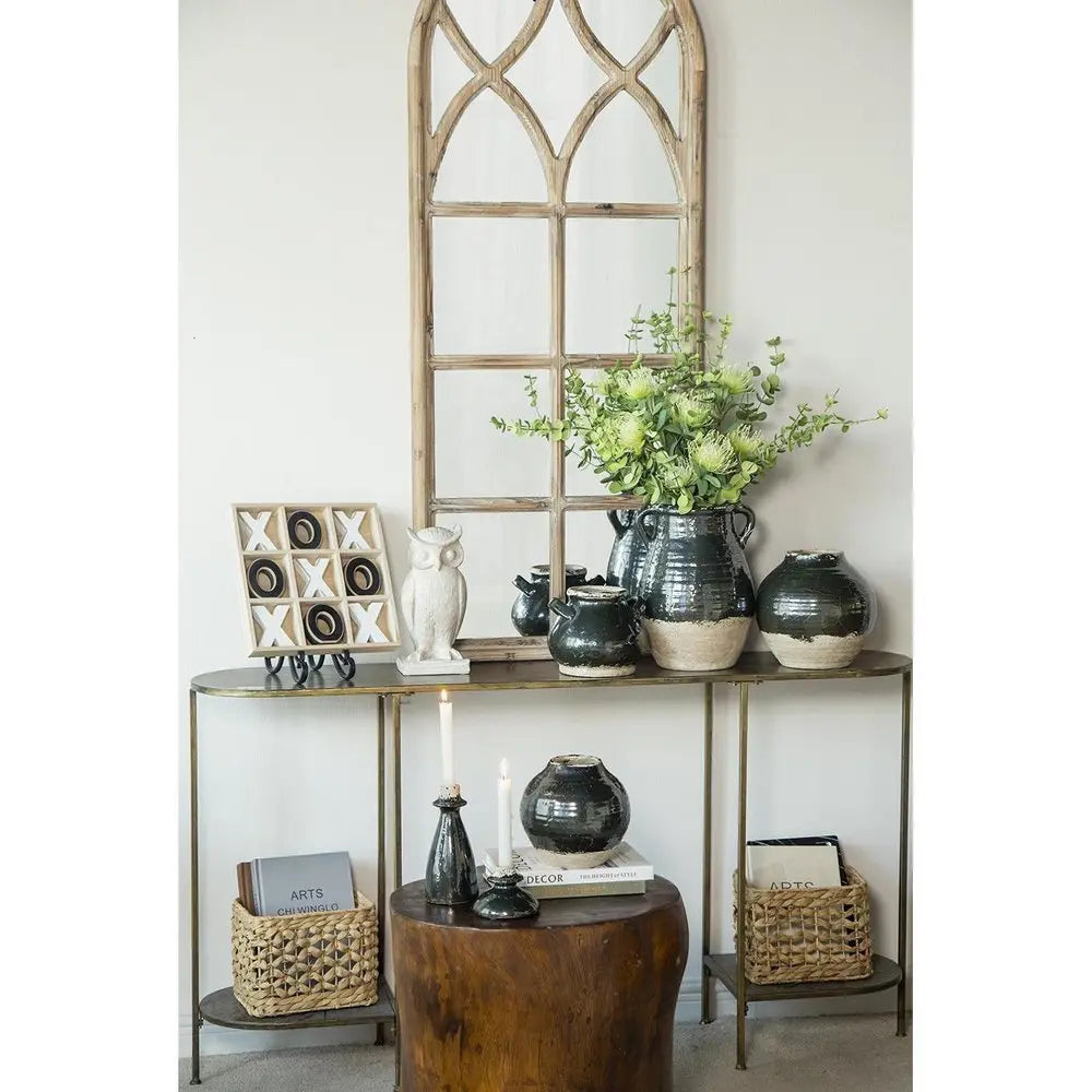 7" Beige and Black Round Terracotta Jug Vase With Does Not Apply - NOBLE HOME INTERIORS