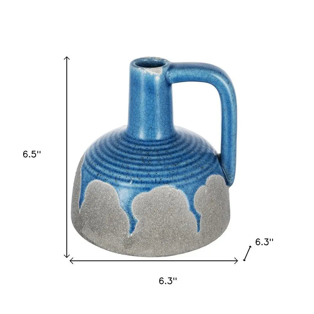 7" Blue and Gray Bud Ceramic Jug Vase With Does Not Apply - NOBLE HOME INTERIORS