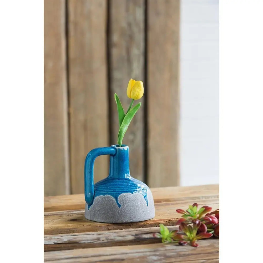 7" Blue and Gray Bud Ceramic Jug Vase With Does Not Apply - NOBLE HOME INTERIORS