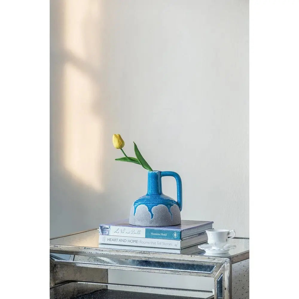 7" Blue and Gray Bud Ceramic Jug Vase With Does Not Apply - NOBLE HOME INTERIORS