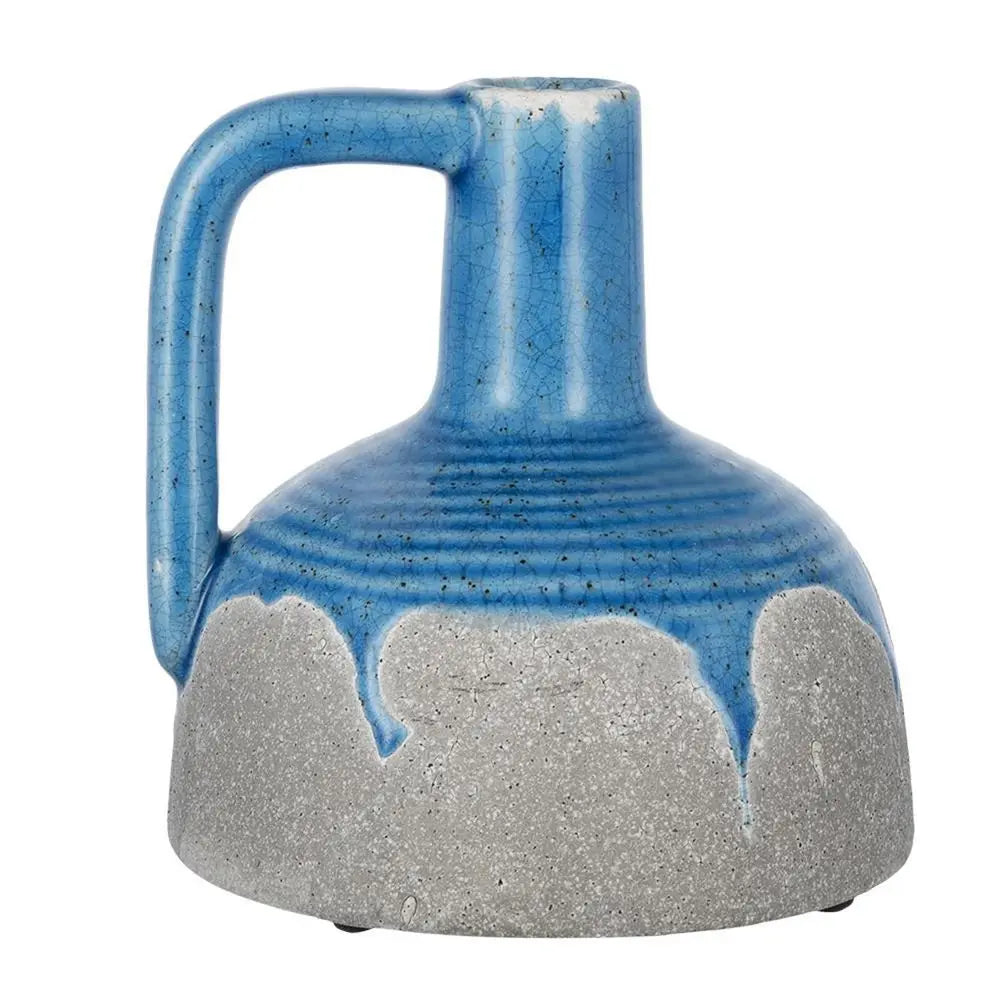 7" Blue and Gray Bud Ceramic Jug Vase With Does Not Apply - NOBLE HOME INTERIORS
