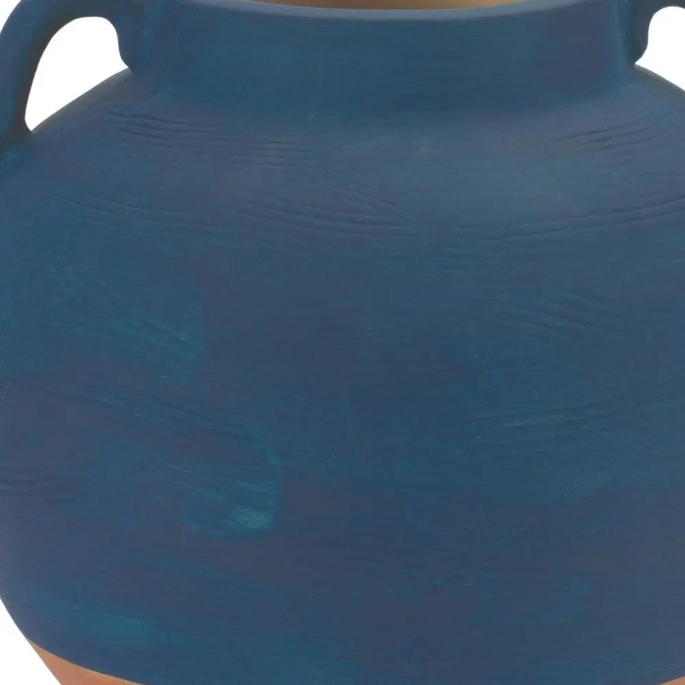 7" Blue Round Ceramic Urn - NOBLE HOME INTERIORS