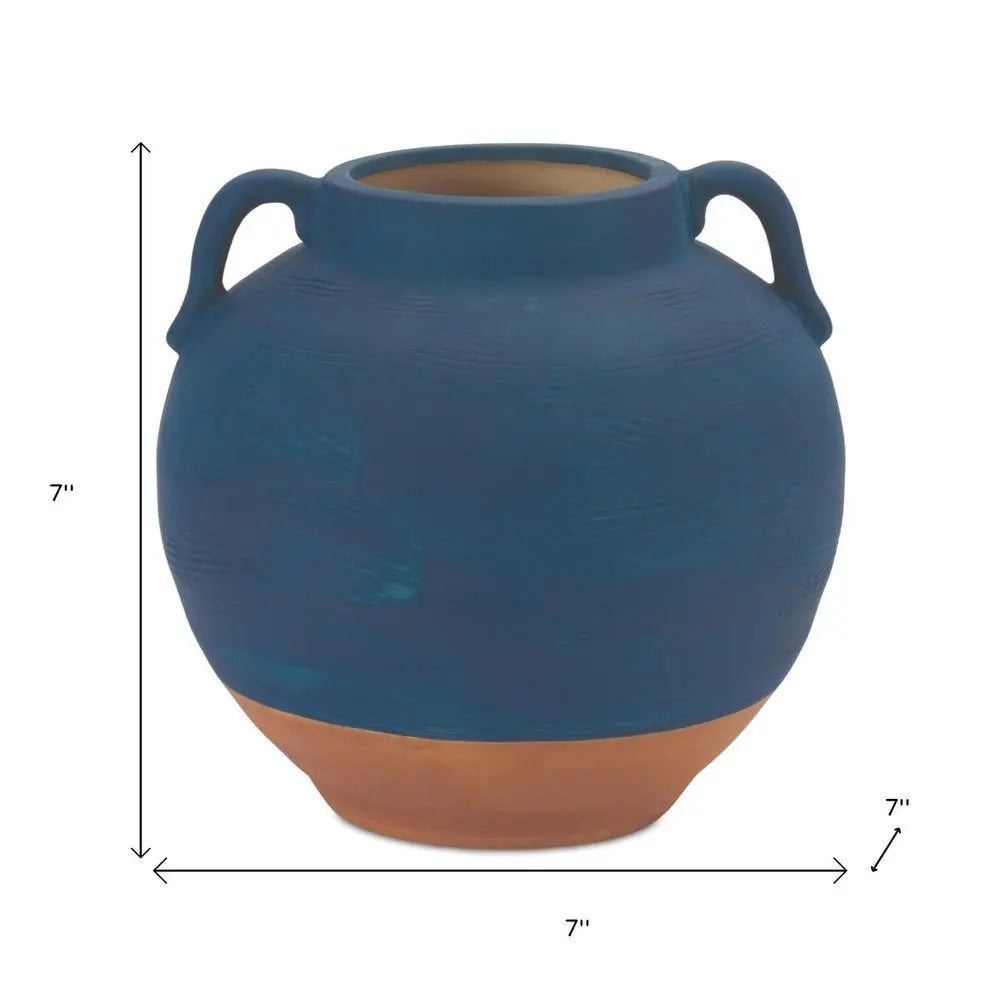 7" Blue Round Ceramic Urn - NOBLE HOME INTERIORS