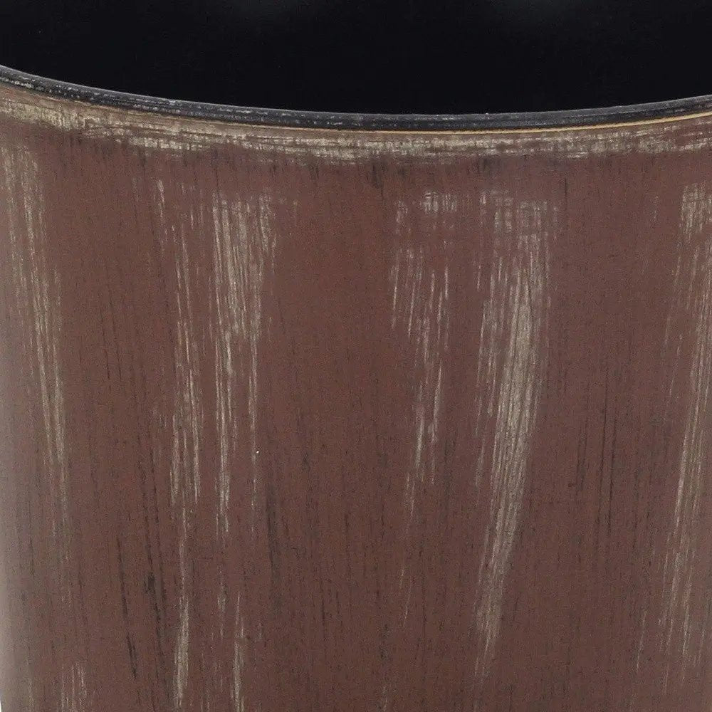 7" Brown and Ivory Textural Tone On Tone Recycled Plastic Indoor Outdoor Round Pot Planter - NOBLE HOME INTERIORS