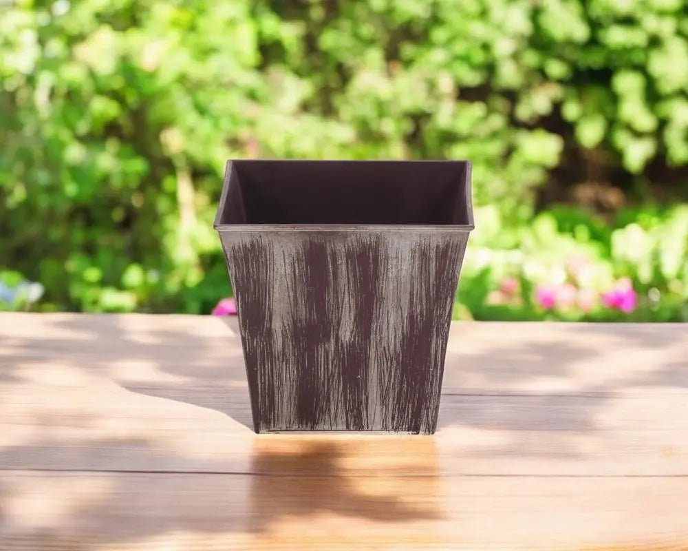 7" Brown and Ivory Textural Tone On Tone Recycled Plastic Indoor Outdoor Square Pot Planter - NOBLE HOME INTERIORS