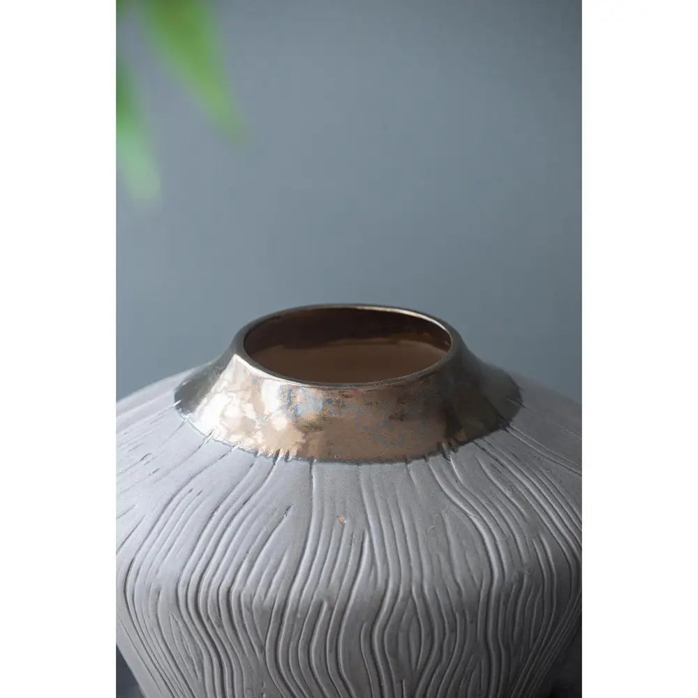 7" Brown Gold And Gray Round Ceramic Table Vase - NOBLE HOME INTERIORS