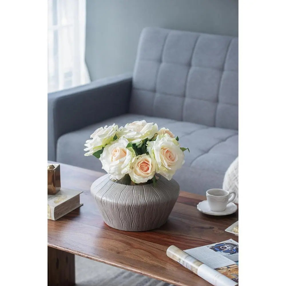 7" Brown Gold And Gray Round Ceramic Table Vase - NOBLE HOME INTERIORS