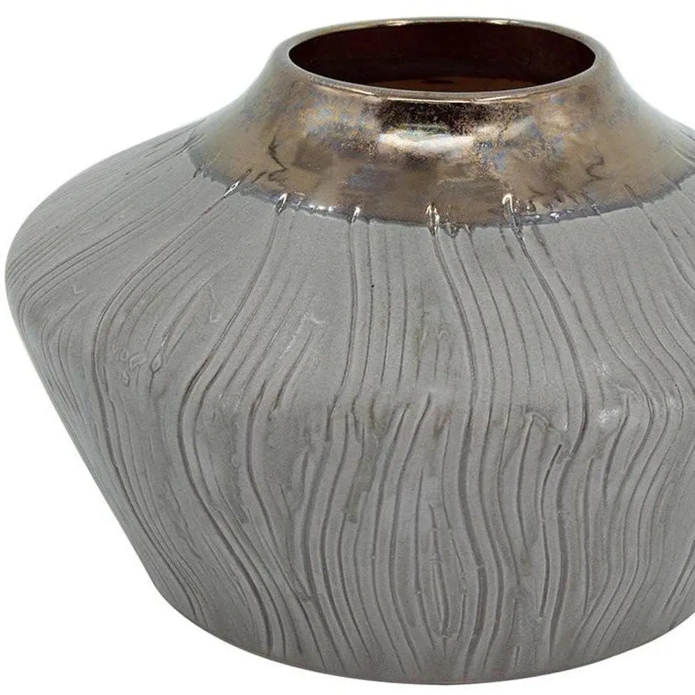7" Brown Gold And Gray Round Ceramic Table Vase - NOBLE HOME INTERIORS