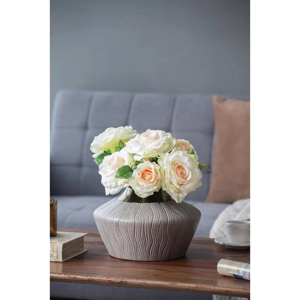 7" Brown Gold And Gray Round Ceramic Table Vase - NOBLE HOME INTERIORS