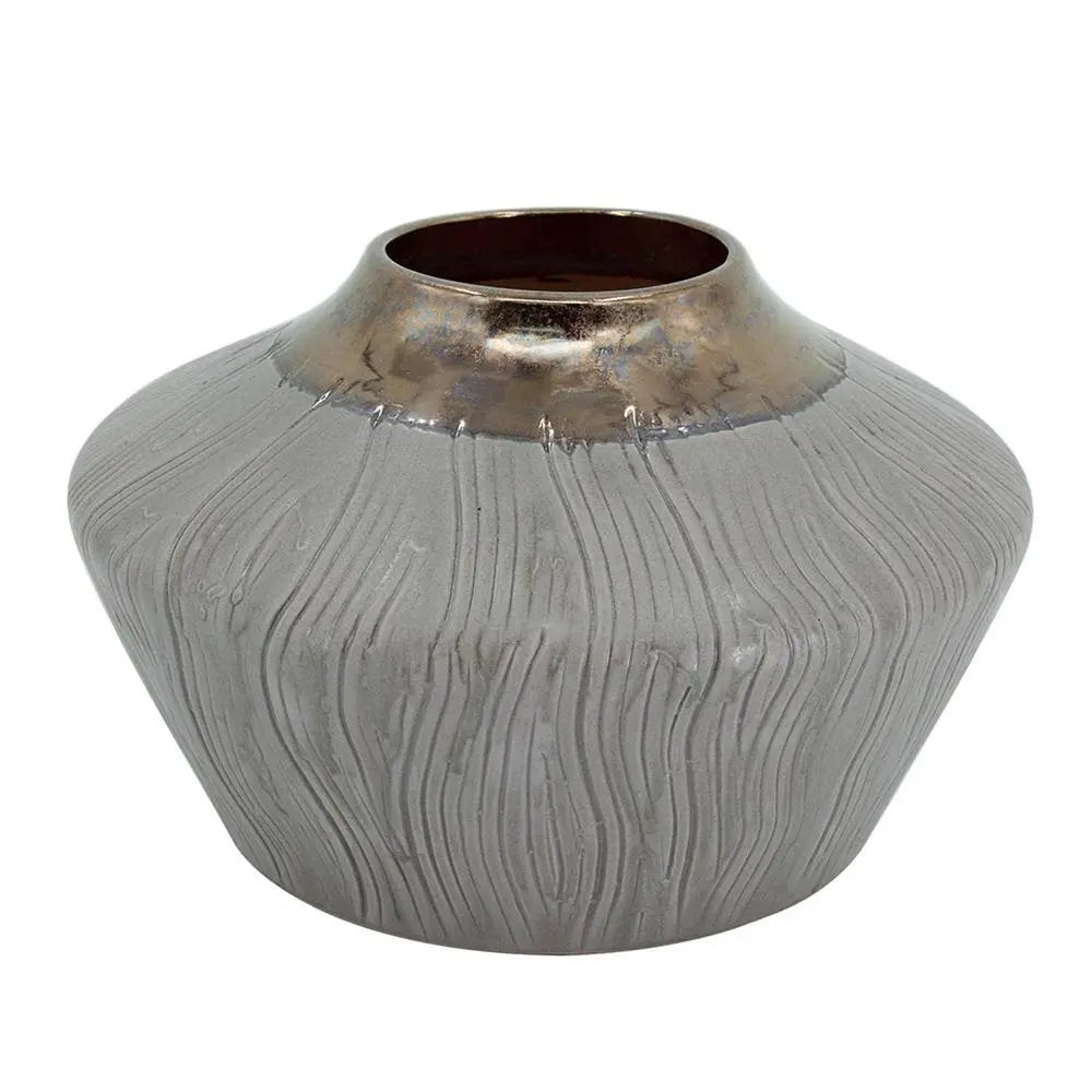 7" Brown Gold And Gray Round Ceramic Table Vase - NOBLE HOME INTERIORS