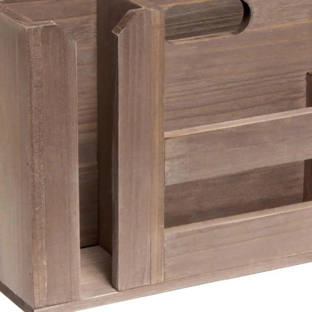 7" Brown Wood Desk Organizer - NOBLE HOME INTERIORS