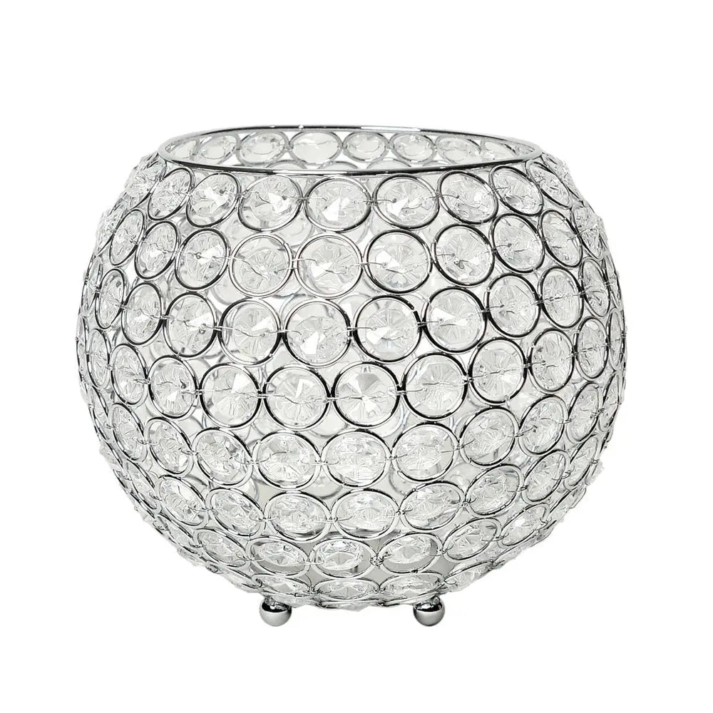 7" Clear And Silver Faux Crystal And Metal Round Table Vase - NOBLE HOME INTERIORS
