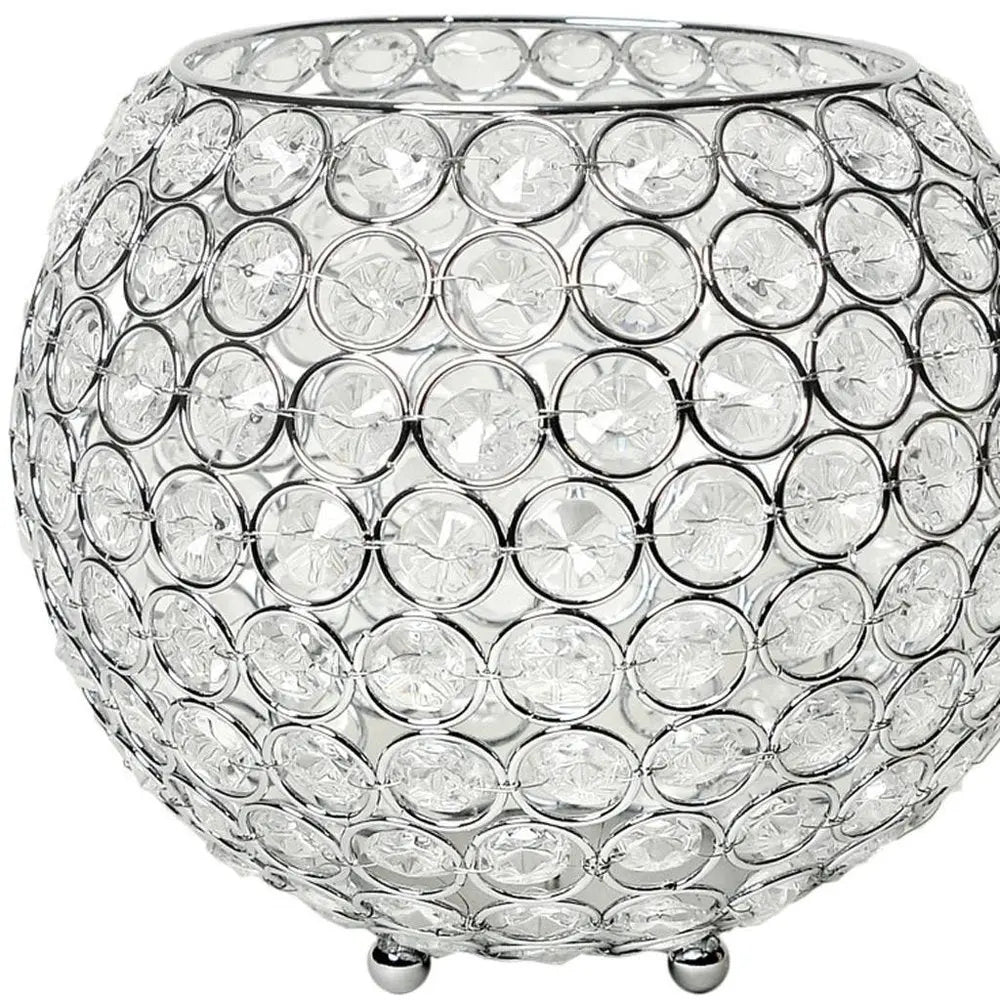 7" Clear And Silver Faux Crystal And Metal Round Table Vase - NOBLE HOME INTERIORS