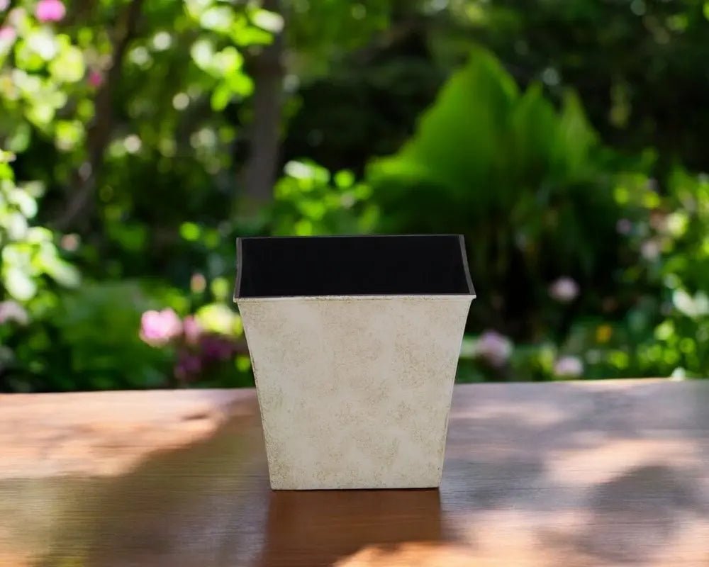 7" Cream Recycled Plastic Indoor Outdoor Square Pot Planter - NOBLE HOME INTERIORS